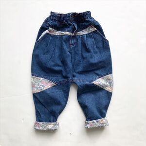Vintage Kidflo pleated waist floral patch cuffed jeans EUC 5T